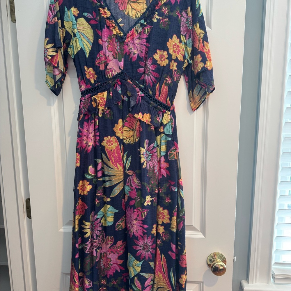 Navy Floral Midi Dress